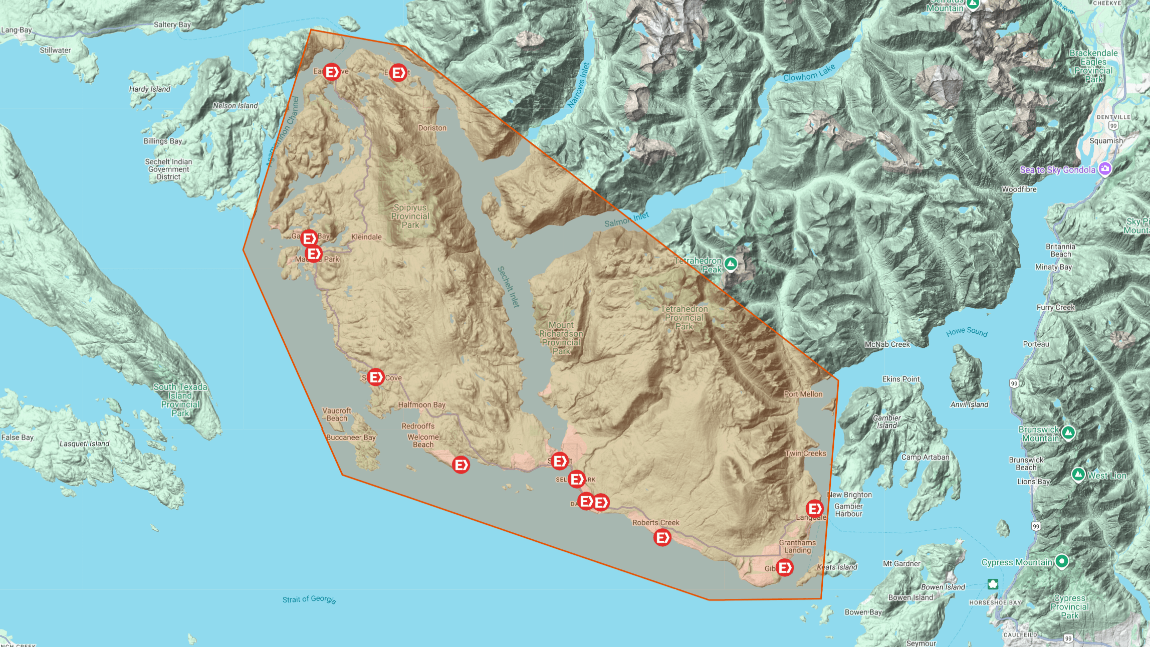 Examina Inspections primary and secondary service areas